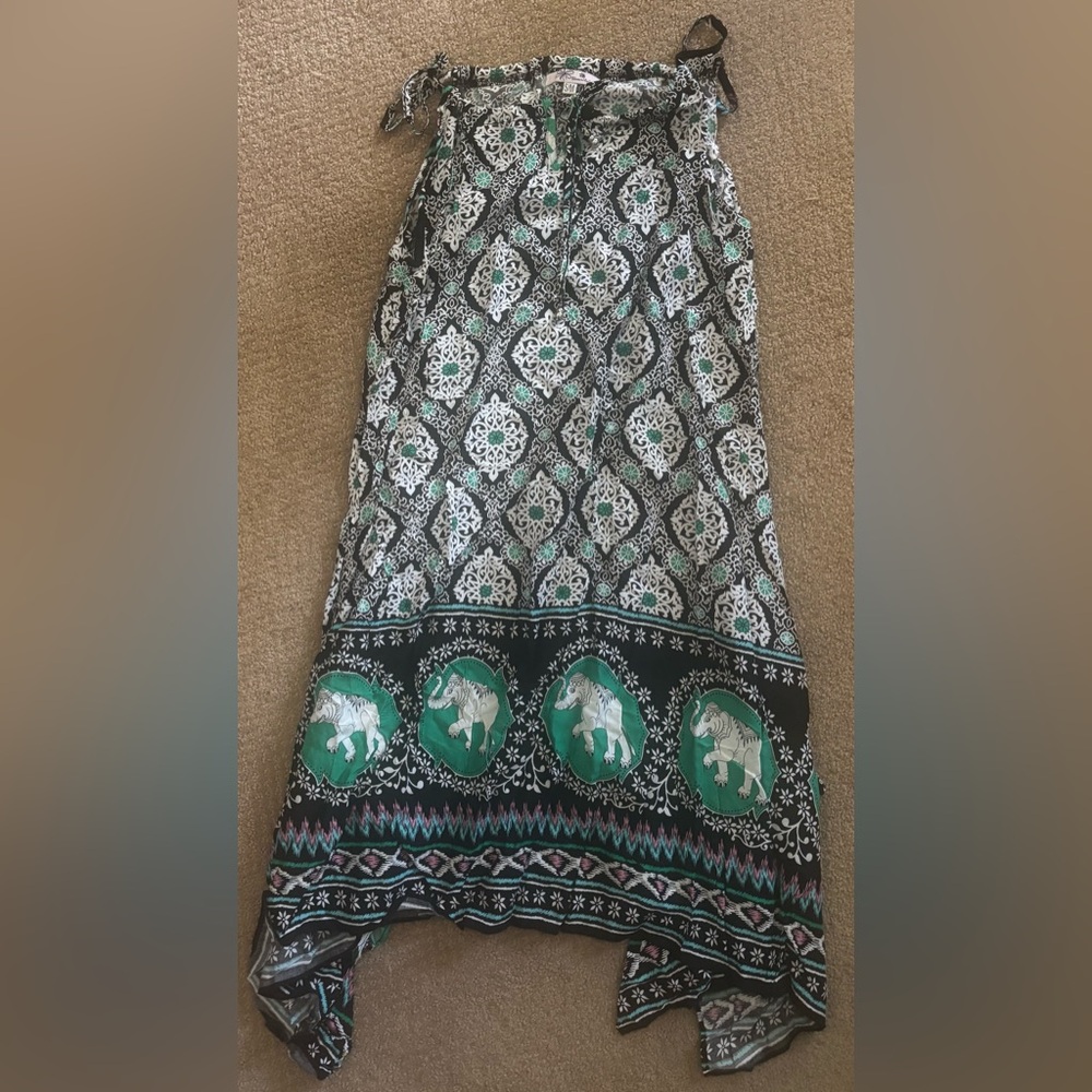 Printed Elephant Border Nighty — Black & Teal